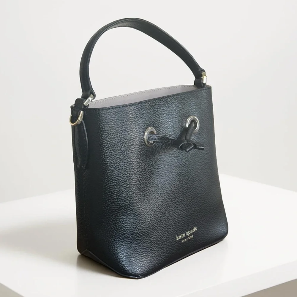 Kate Spade Mini Black Leather Bucket Top Handle Handbag! - Picture 3 of 9